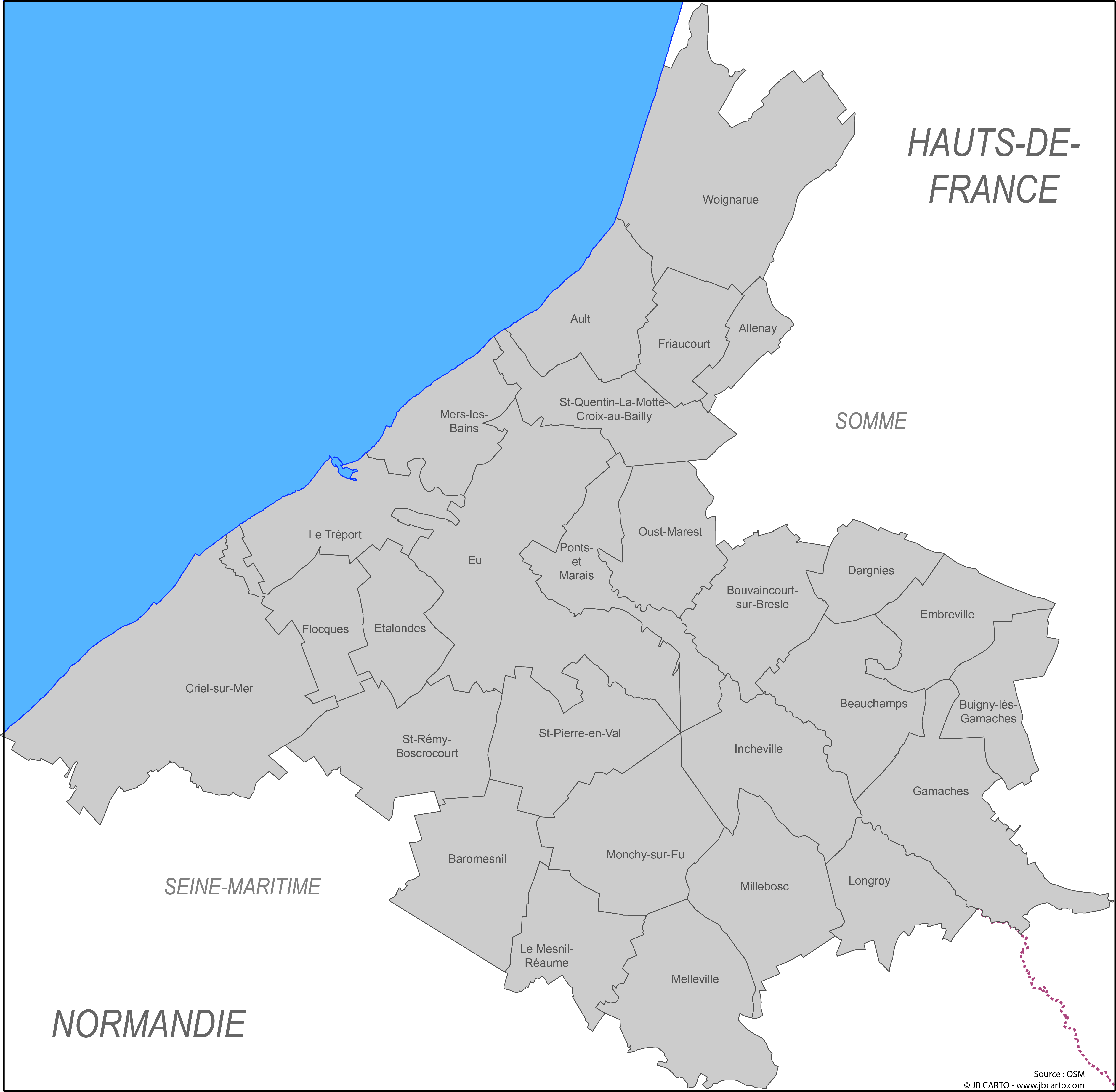 Carte des 28 communes de la Destination Le Tréport-Mers